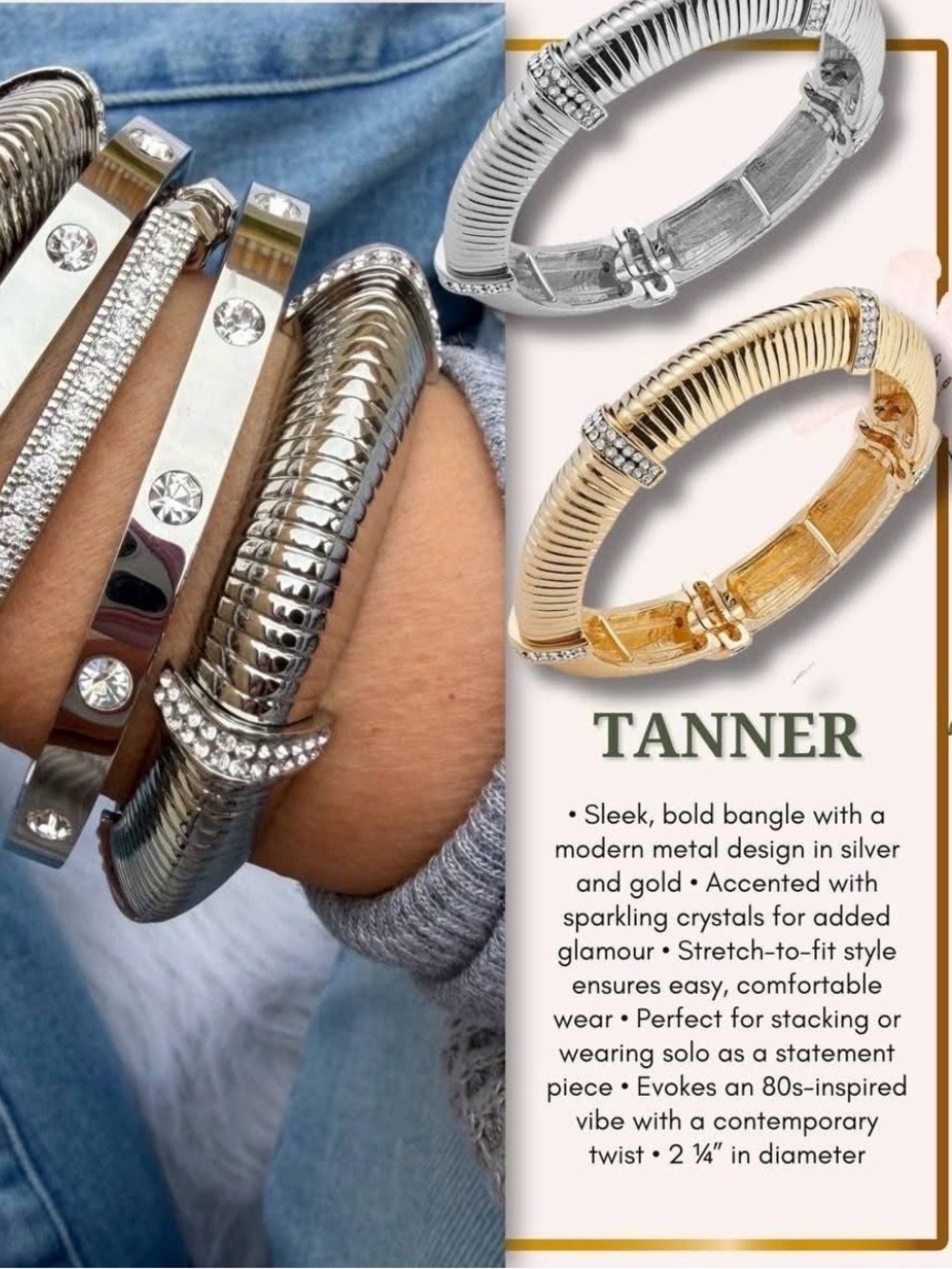 Park Lane “Tanner” Gold Bangle Bracelet | Crystal Accents | Stretch to Fit